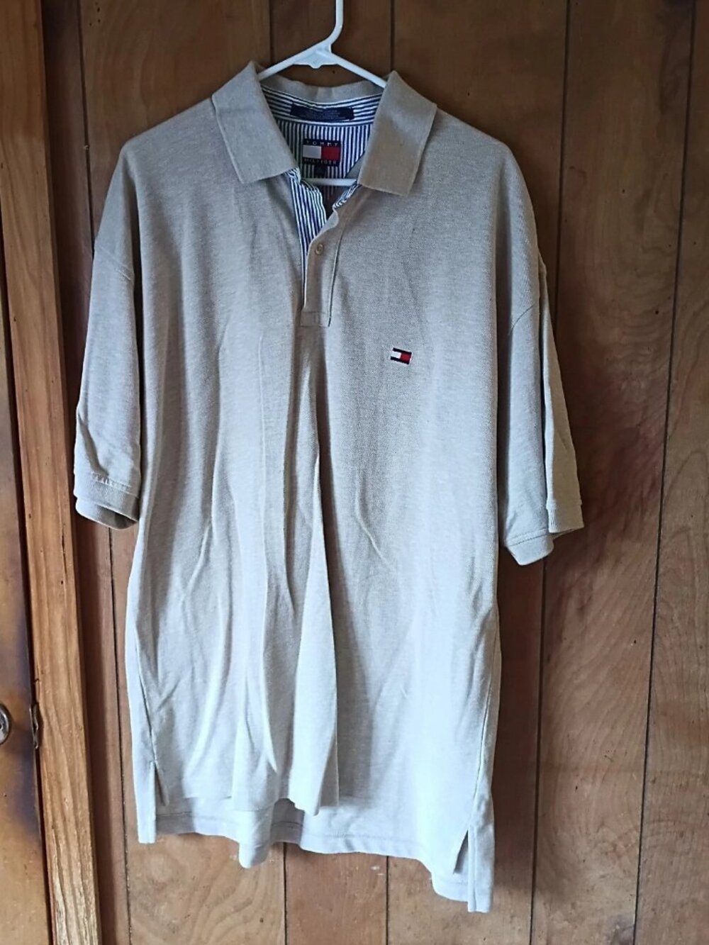 Tommy Hilfiger Men’s Polo Shirt XL Beige Short Sleeve Cotton Classic Fit